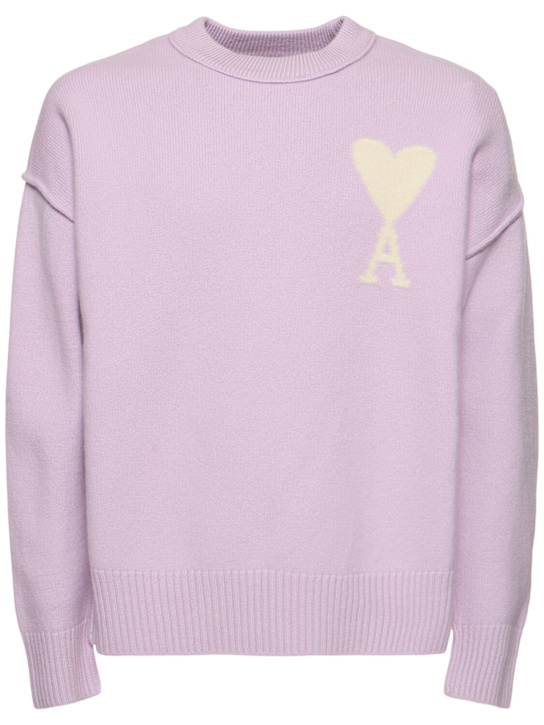 AMI Paris: ADC wool crewneck sweater - Purple/Pink - men_0 | Luisa Via Roma