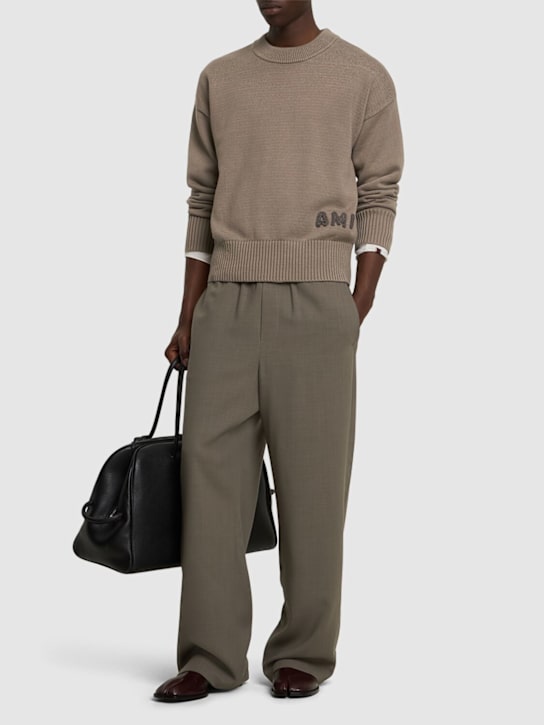 AMI Paris: Ami cotton & wool crewneck sweater - Ash - men_1 | Luisa Via Roma