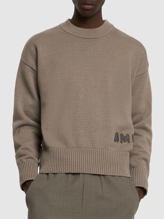 AMI Paris: Ami cotton & wool crewneck sweater - Ash - men_2 | Luisa Via Roma