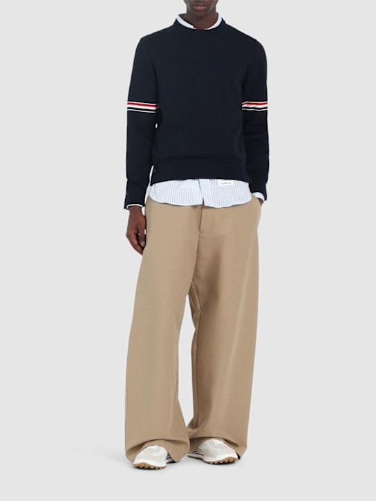 Thom Browne: Milano stitch crewneck cotton sweater - Navy - men_1 | Luisa Via Roma