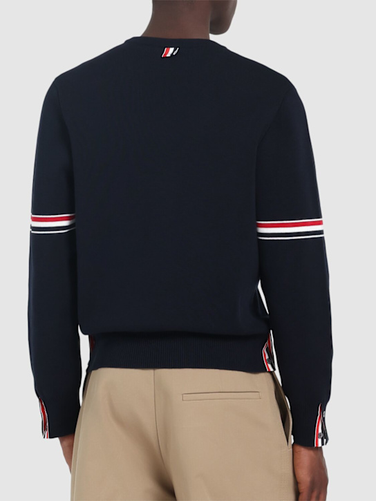 Thom Browne: Milano stitch crewneck cotton sweater - Navy - men_2 | Luisa Via Roma