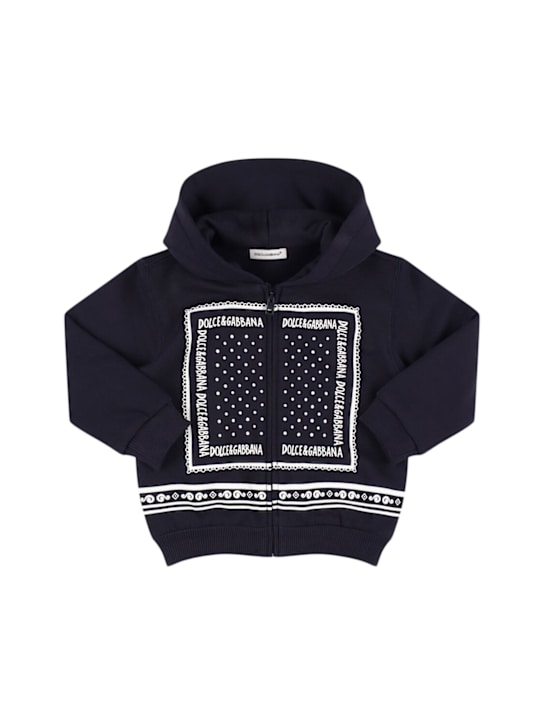 Dolce&Gabbana: Zip-up cotton sweatshirt hoodie - Dark Blue - kids-boys_0 | Luisa Via Roma