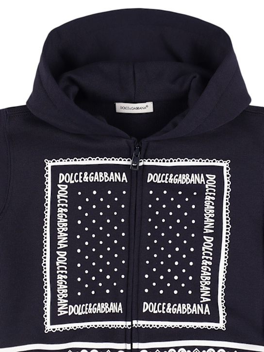 Dolce&Gabbana: Zip-up cotton sweatshirt hoodie - Dark Blue - kids-boys_1 | Luisa Via Roma