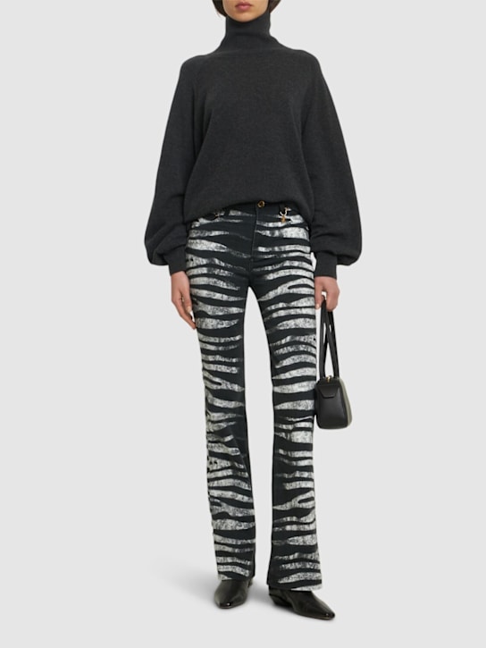 Roberto Cavalli: Zebra print stretch drill straight jeans - Black/White - women_1 | Luisa Via Roma