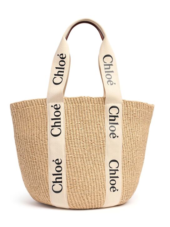 Chloé: Large Woody paper tote bag - White - women_0 | Luisa Via Roma