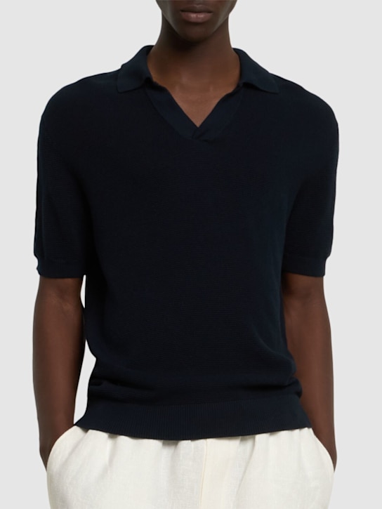 Frescobol Carioca: Rino STR salt & pepper stitch polo - Navy - men_2 | Luisa Via Roma