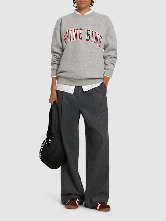 ANINE BING: Spencer cotton blend sweatshirt w/ logo - Heather Grey - women_1 | Luisa Via Roma