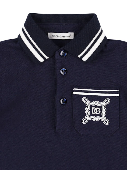 Dolce&Gabbana: Cotton piquet polo - Koyu Mavi - kids-boys_1 | Luisa Via Roma