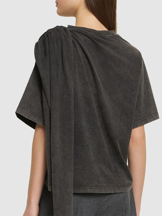 Giuseppe Di Morabito: Cotton jersey ruched t-shirt - Black - women_2 | Luisa Via Roma