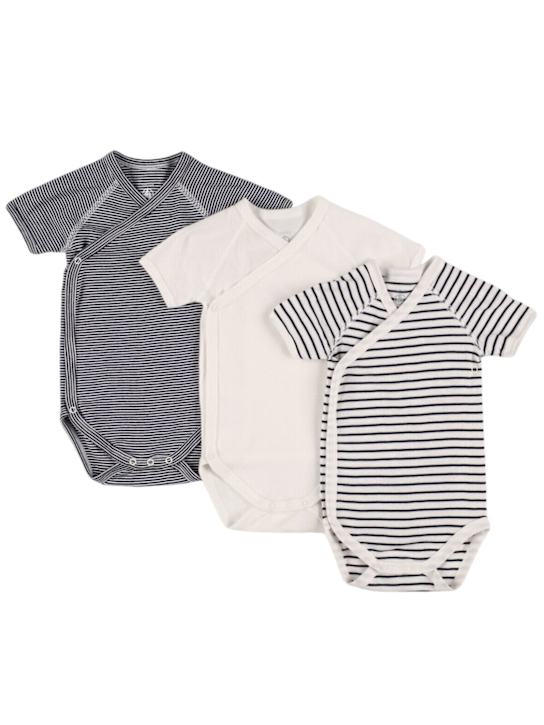 Petit Bateau: Set of 3 cotton jersey bodysuits - White/Blue - kids-boys_0 | Luisa Via Roma