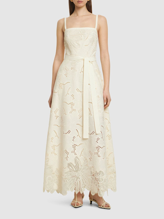 Elie Saab: Embroidered cotton blend long dress - women_1 | Luisa Via Roma