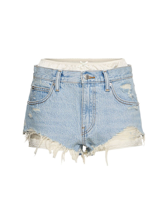 Alexander Wang: Frayed denims short w/ silk boxers - women_0 | Luisa Via Roma