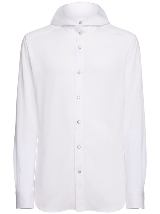 Kiton: Hooded cotton denim shirt - White - men_0 | Luisa Via Roma