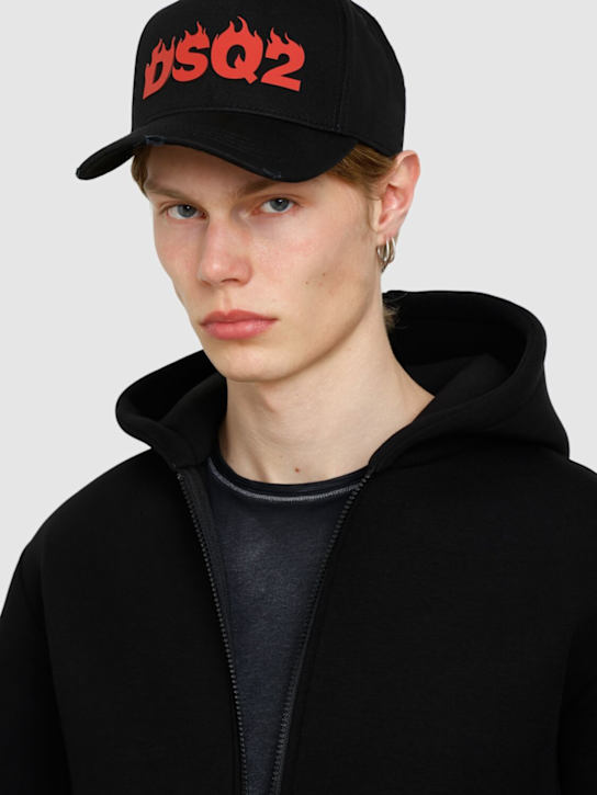 Dsquared2: Gorra de baseball de algodón bordado - Negro - men_1 | Luisa Via Roma
