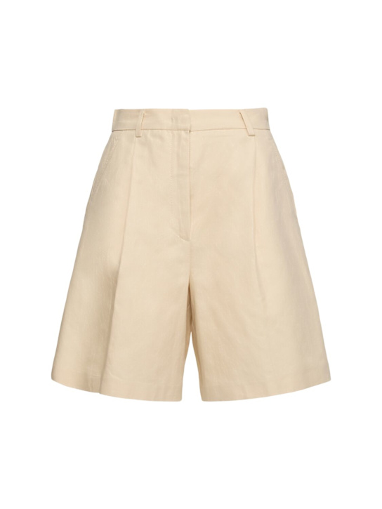 Weekend Max Mara: Shorts Ecuba in tela di cotone e lino - Beige Chiaro - women_0 | Luisa Via Roma