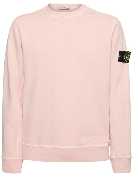 Stone Island: Sudadera de algodón con cuello redondo - Rosa Envejecido - men_0 | Luisa Via Roma