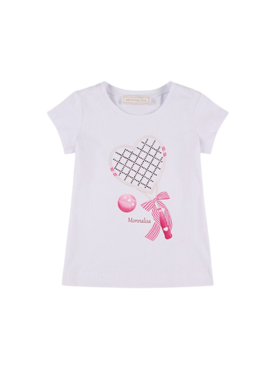 Monnalisa: T-shirt in jersey stampata - Bianco/Rosa - kids-girls_0 | Luisa Via Roma