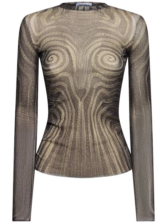 Mesh spiral printed long sleeve top - Thumbnail 1