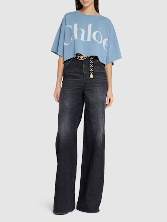 Chloé: Cotton jersey logo crop t-shirt - Blue - women_1 | Luisa Via Roma