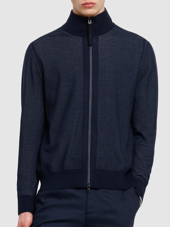 Alphatauri: Fawan zip-up cardigan - Marine Blue - men_3 | Luisa Via Roma