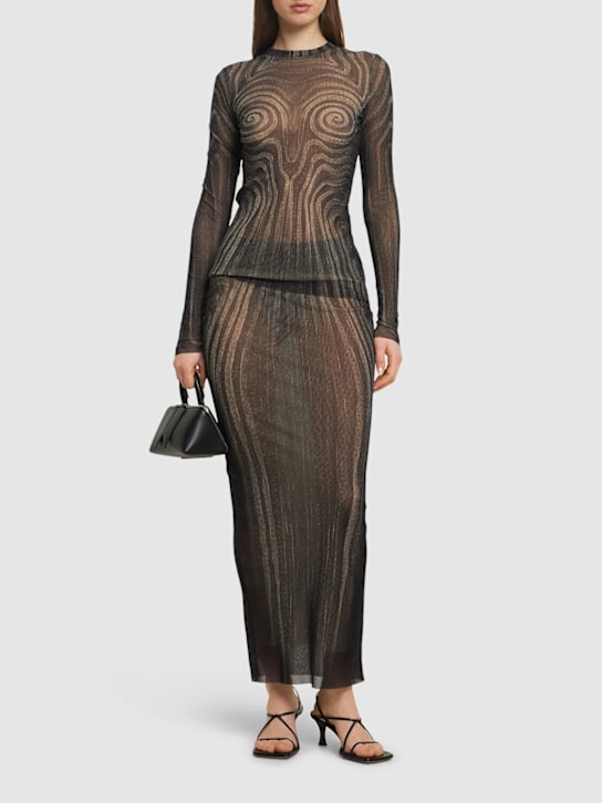 Mesh spiral printed long sleeve top - Thumbnail 2