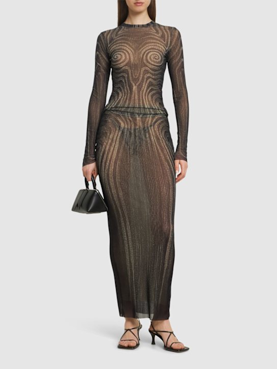 Mesh spiral printed long skirt - Thumbnail 2