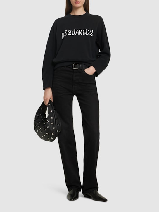Dsquared2: Logo print cotton sweatshirt - Black - women_1 | Luisa Via Roma