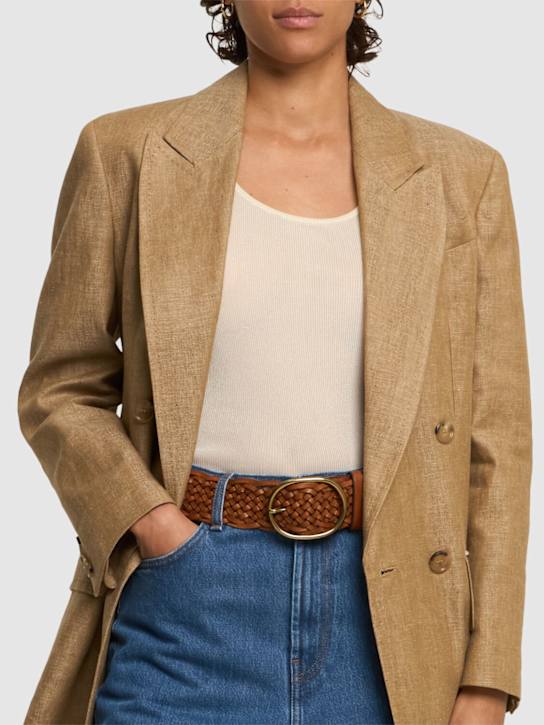 Dragon Diffusion: Oval buckle woven leather belt - Tan Black Edge - women_1 | Luisa Via Roma