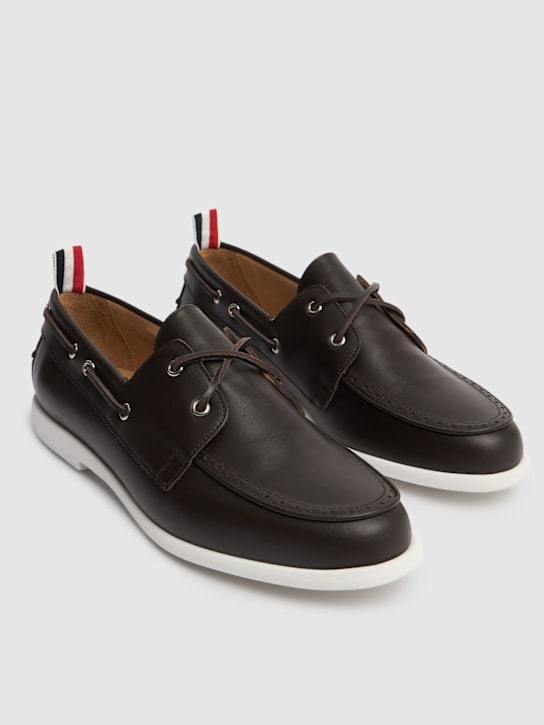 Thom Browne: Calf leather boat shoes - Brown - men_2 | Luisa Via Roma
