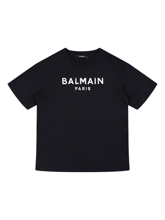 Balmain: Printed cotton jersey t-shirt - Black - kids-boys_0 | Luisa Via Roma