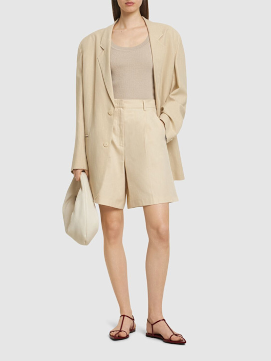 Weekend Max Mara: Shorts Ecuba in tela di cotone e lino - Beige Chiaro - women_1 | Luisa Via Roma