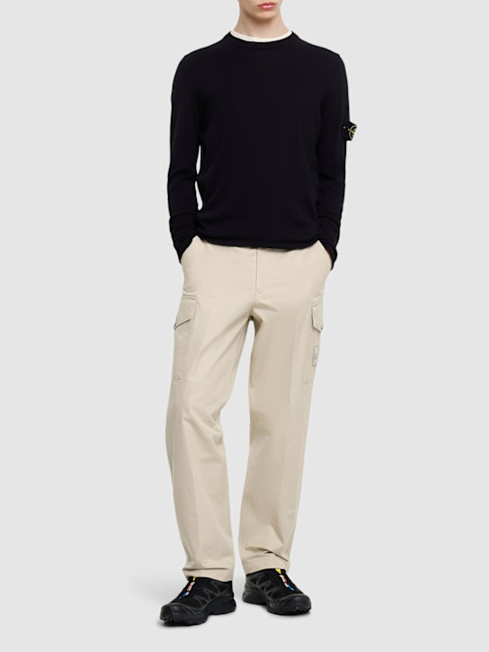 Stone Island: Sudadera de algodón con cuello redondo - Azul Marino - men_1 | Luisa Via Roma