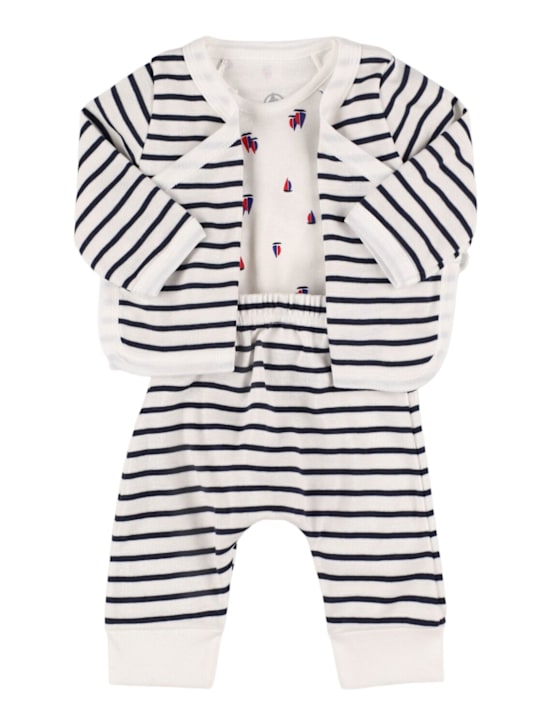 Petit Bateau: Cotton jersey bodysuit, cardigan & pants - kids-boys_0 | Luisa Via Roma