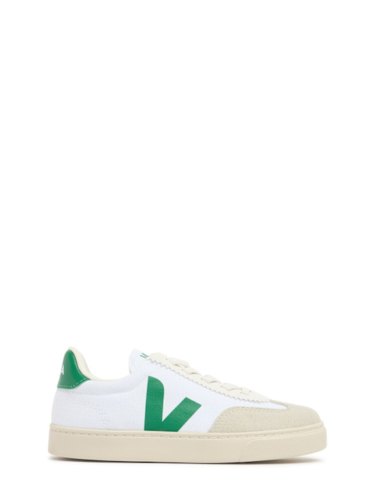 Veja: Small Volley canvas lace-up sneakers - White/Green - kids-girls_0 | Luisa Via Roma