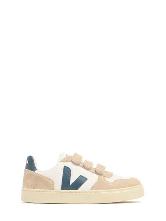 Veja: V10 chrome-free leather sneakers - White/Blue - kids-girls_0 | Luisa Via Roma