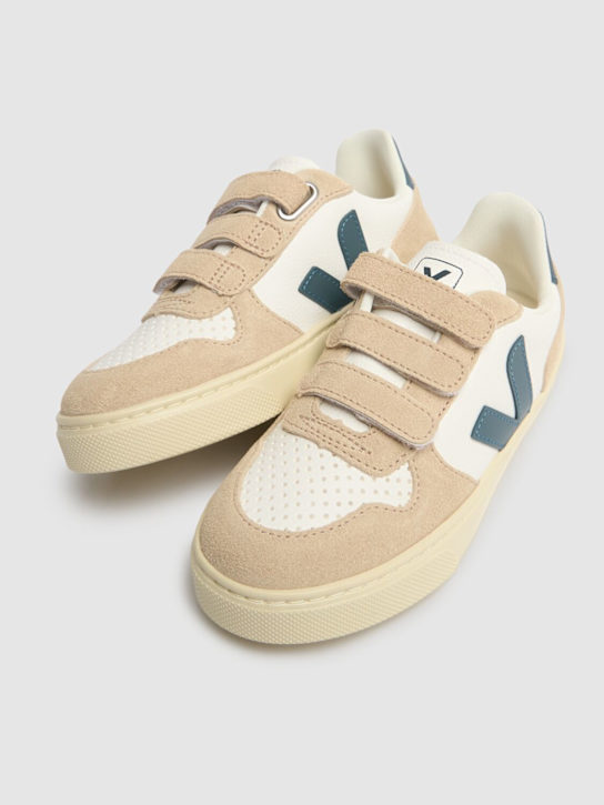 Veja: V10 chrome-free leather sneakers - White/Blue - kids-girls_1 | Luisa Via Roma