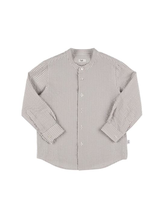 Il Gufo: Striped cotton seersucker shirt - White/Grey - kids-boys_0 | Luisa Via Roma