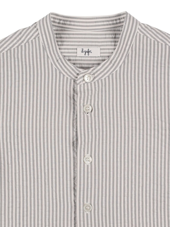 Il Gufo: Striped cotton seersucker shirt - White/Grey - kids-boys_1 | Luisa Via Roma