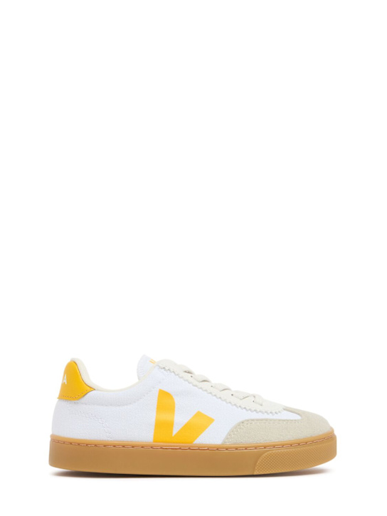 Veja: Small Volley canvas lace-up sneakers - White/Yellow - kids-girls_0 | Luisa Via Roma
