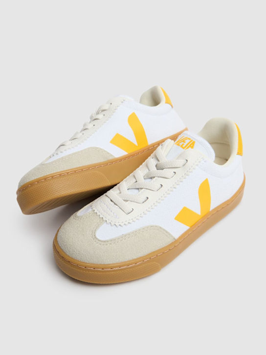 Veja: Small Volley canvas lace-up sneakers - White/Yellow - kids-girls_1 | Luisa Via Roma