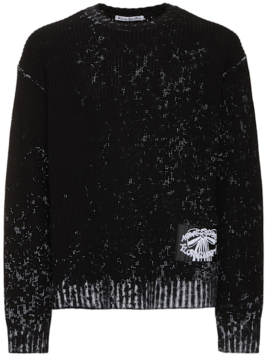 Acne Studios: Pullover Kype in cotone trattato - Nero/Bianco - men_0 | Luisa Via Roma