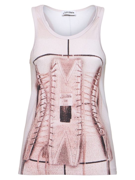 Printed stretch cotton tank top - Thumbnail 1
