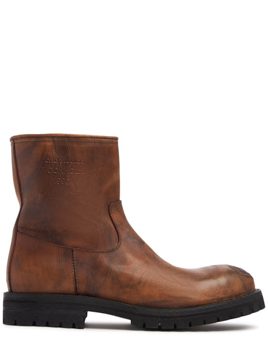 Acne Studios: Bork leather ankle boots - Brown - men_0 | Luisa Via Roma