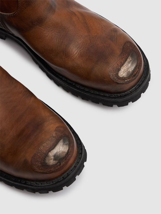 Acne Studios: Bork leather ankle boots - Brown - men_3 | Luisa Via Roma