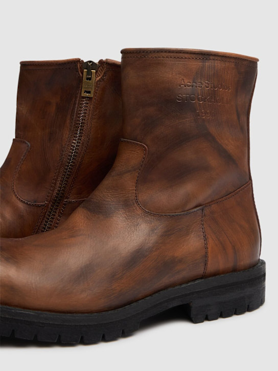 Acne Studios: Bork leather ankle boots - Brown - men_4 | Luisa Via Roma