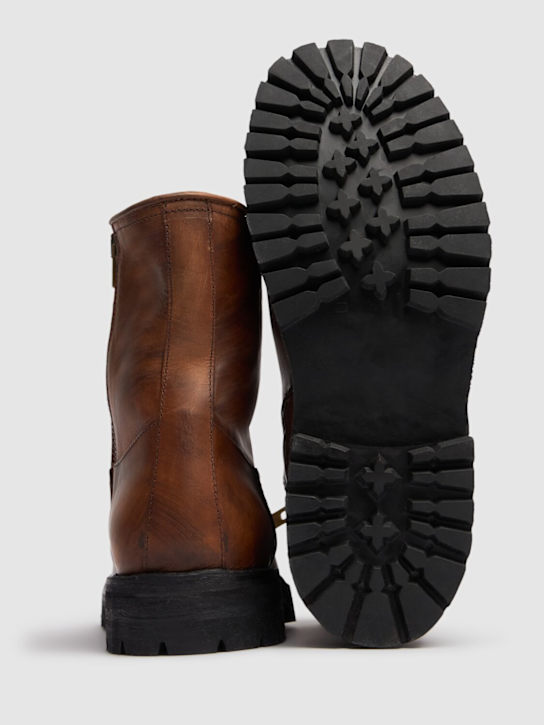 Acne Studios: Bork leather ankle boots - Brown - men_5 | Luisa Via Roma