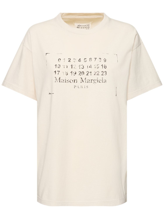 Maison Margiela: T-shirt in jersey di cotone con logo - Bianco - women_0 | Luisa Via Roma