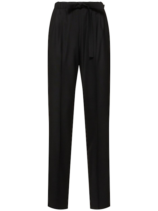 Max Mara: Pantaloni Edere in misto lana con cintura - Nero - women_0 | Luisa Via Roma