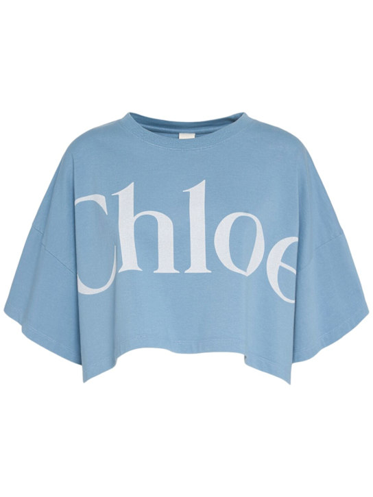 Chloé: Cotton jersey logo crop t-shirt - Blue - women_0 | Luisa Via Roma