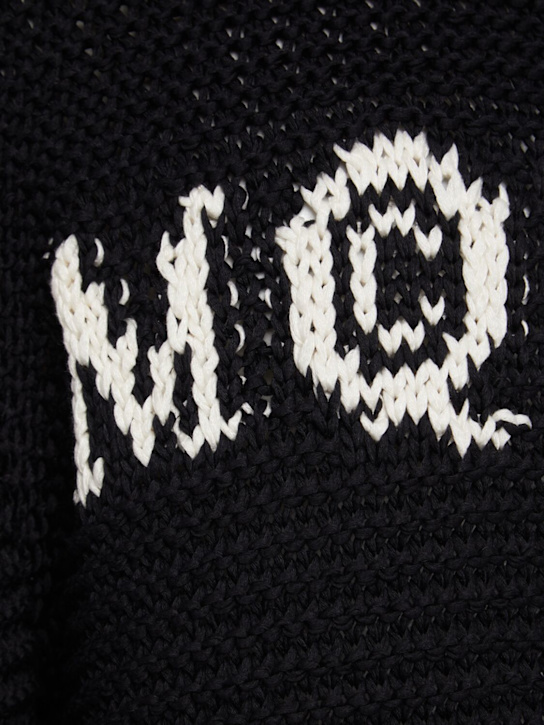 McQueen: Logo crewneck cotton sweater - Black/Ivory - men_4 | Luisa Via Roma